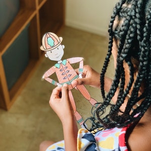 Poupée de papier articulé/marionnette Coloriage Page pompier afro-américain imprimable téléchargement numérique