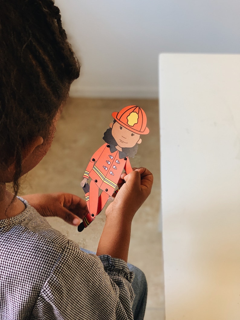 Articulated Firefighter Paper Doll/puppet African American Girl