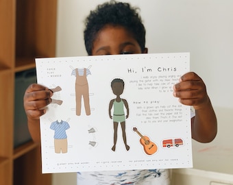 African American Boy Paper Doll Printable Digital Download Chris