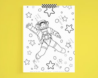Coloring Page African American Boy Astronaut in Space Printable Digital Download