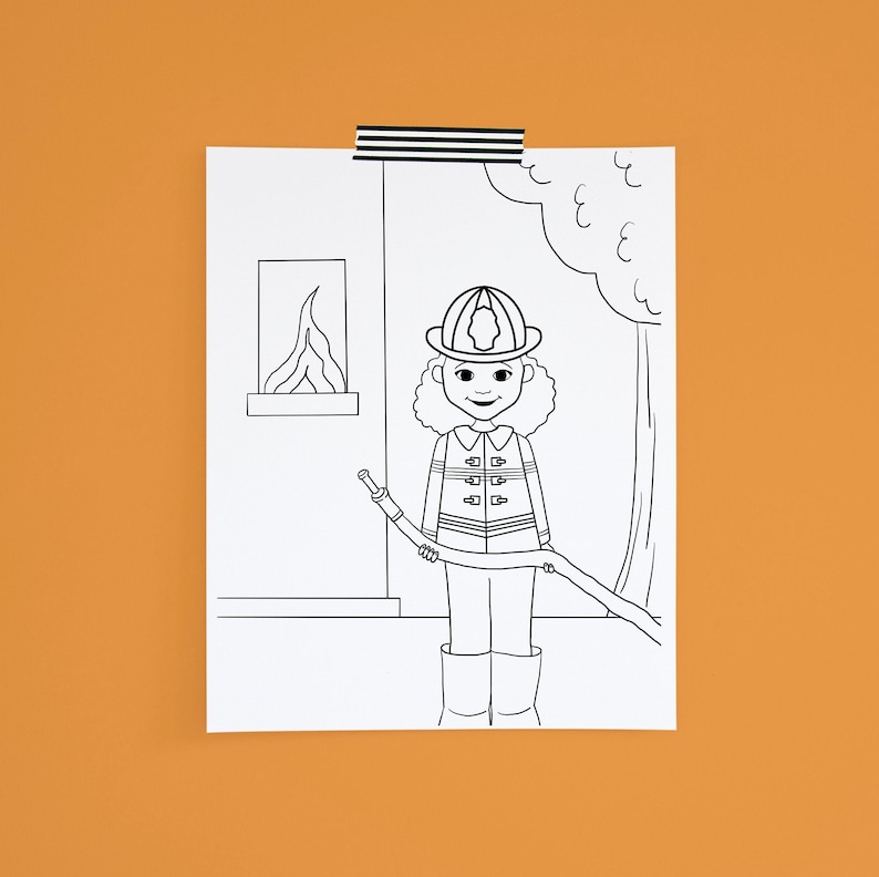 Coloring Page Firefighter African American Girl Printable Digital ...