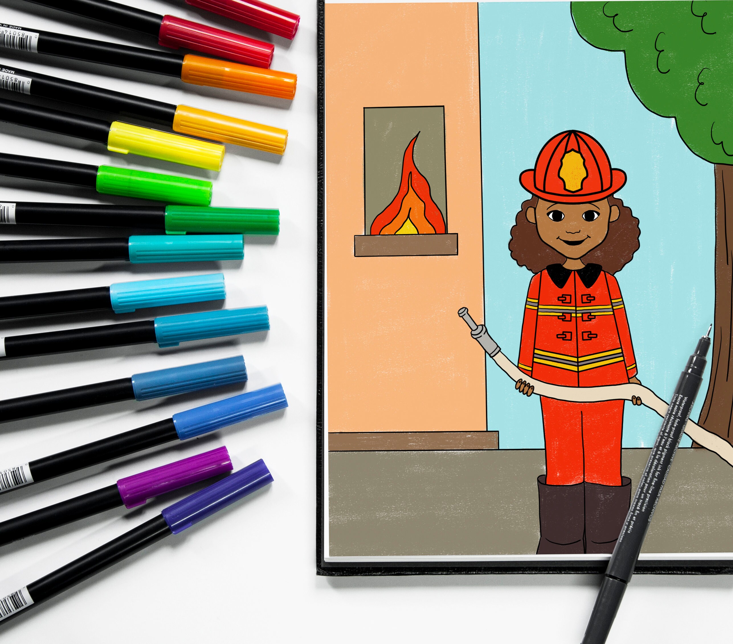 Coloring Page Firefighter African American Girl Printable Digital ...