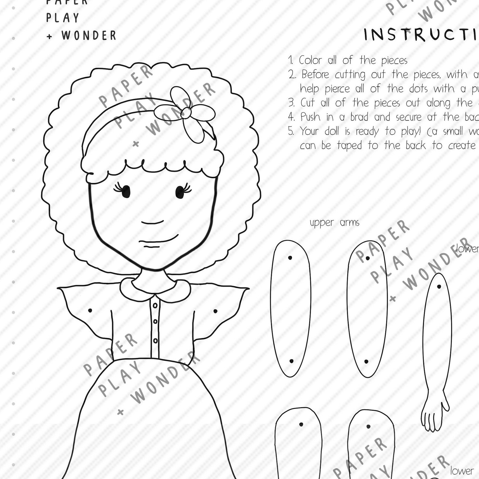 Articulated Paper Doll Puppet Coloring Page African American Etsy