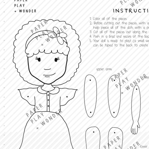 Articulated Paper Doll puppet Coloring Page African American Girl