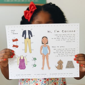 Download digitale stampabile della bambola di carta ragazza afroamericana Corinne