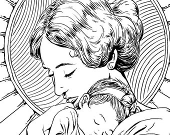 Pagina da colorare personalizzata per ritratti prenatali, Madre e Bambino (Download digitale)"Colori prenatali"