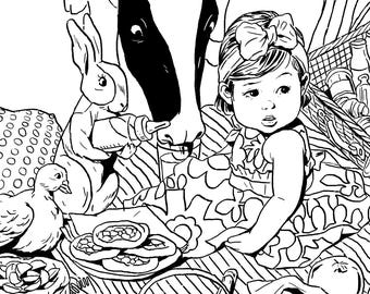 Illustrazione da colorare di mamma e bambino (download digitale) "Colorazione prenatale"