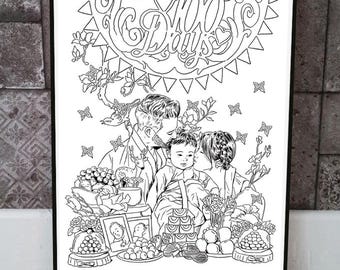 Illustrazione da colorare di mamma e bambino (download digitale) "Colorazione prenatale"