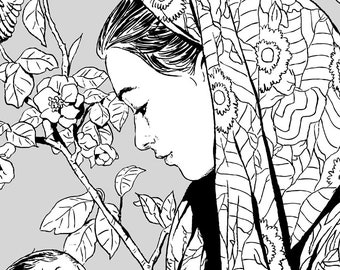 Illustrazione da colorare di mamma e bambino (download digitale) "Colorazione prenatale"