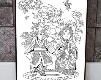 Illustrazione da colorare di mamma e bambino (download digitale) "Colorazione prenatale"