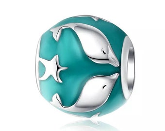 Swim Free - Ocean Blue Dolphin Charm - 925 Sterling Silver Dolphin Charm - Aquatic Charm - Ocean Charm - Dolphin Lover Gift - Fits Pandora