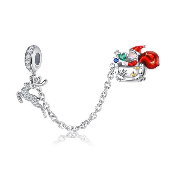 Santa and Reindeer Safety Chain Charm 