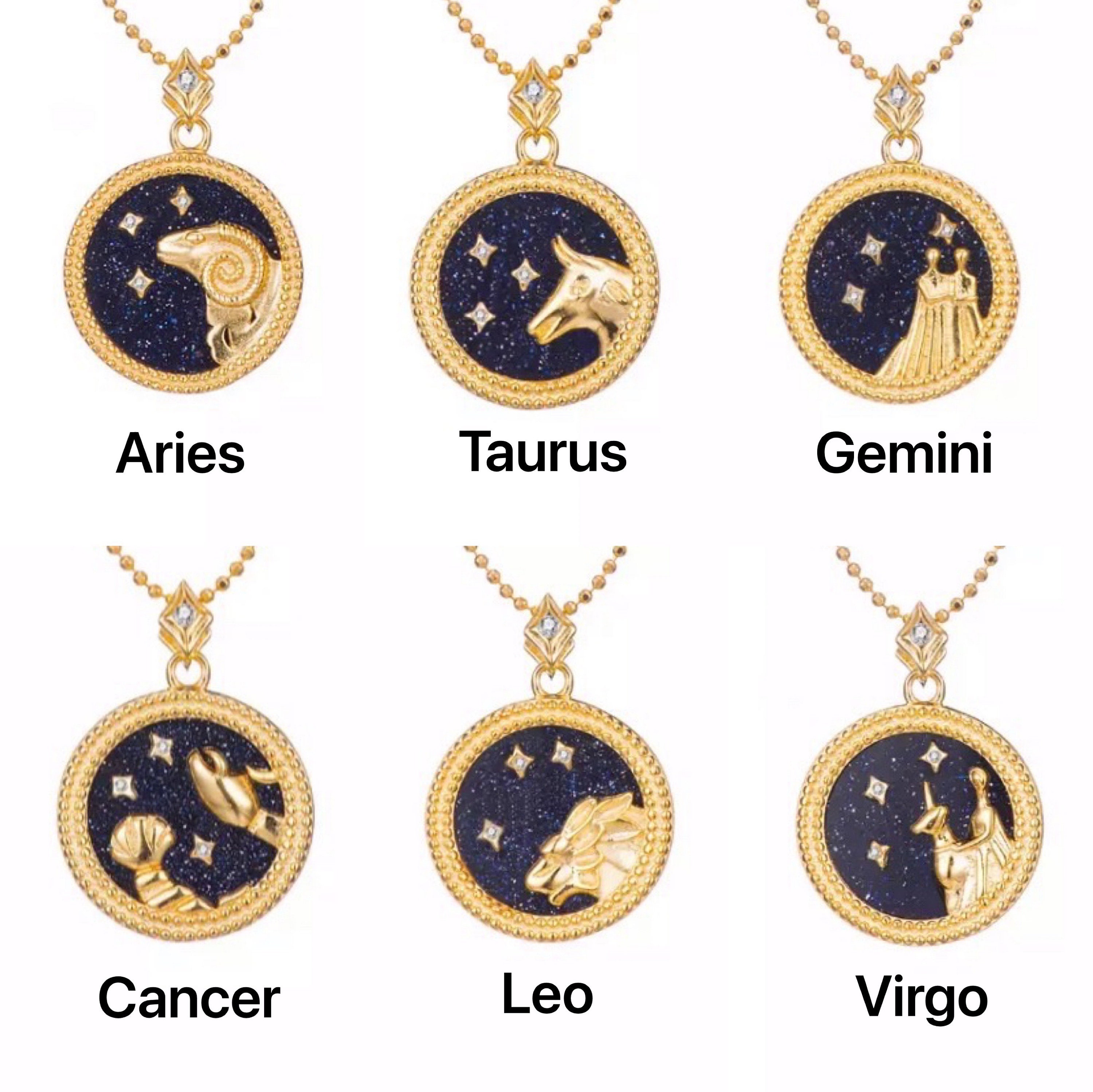 Zodiac Necklace 925 Sterling Silver Horoscope Necklace Etsy