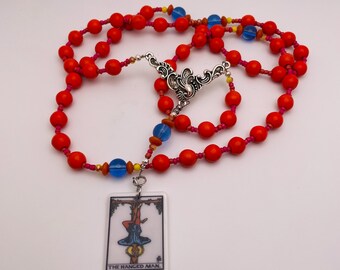 Tarot Hanged Man Spirit Beads + Necklace in Howlite Stone & Blue Glass