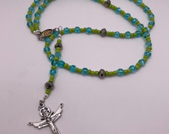 Rare Native American Navajo Green Turquoise Sterling Silver Rosary Chirstian Necklace Rare Native American Navajo Green Turquoise Sterling Silver Rosary Chirstian Necklace