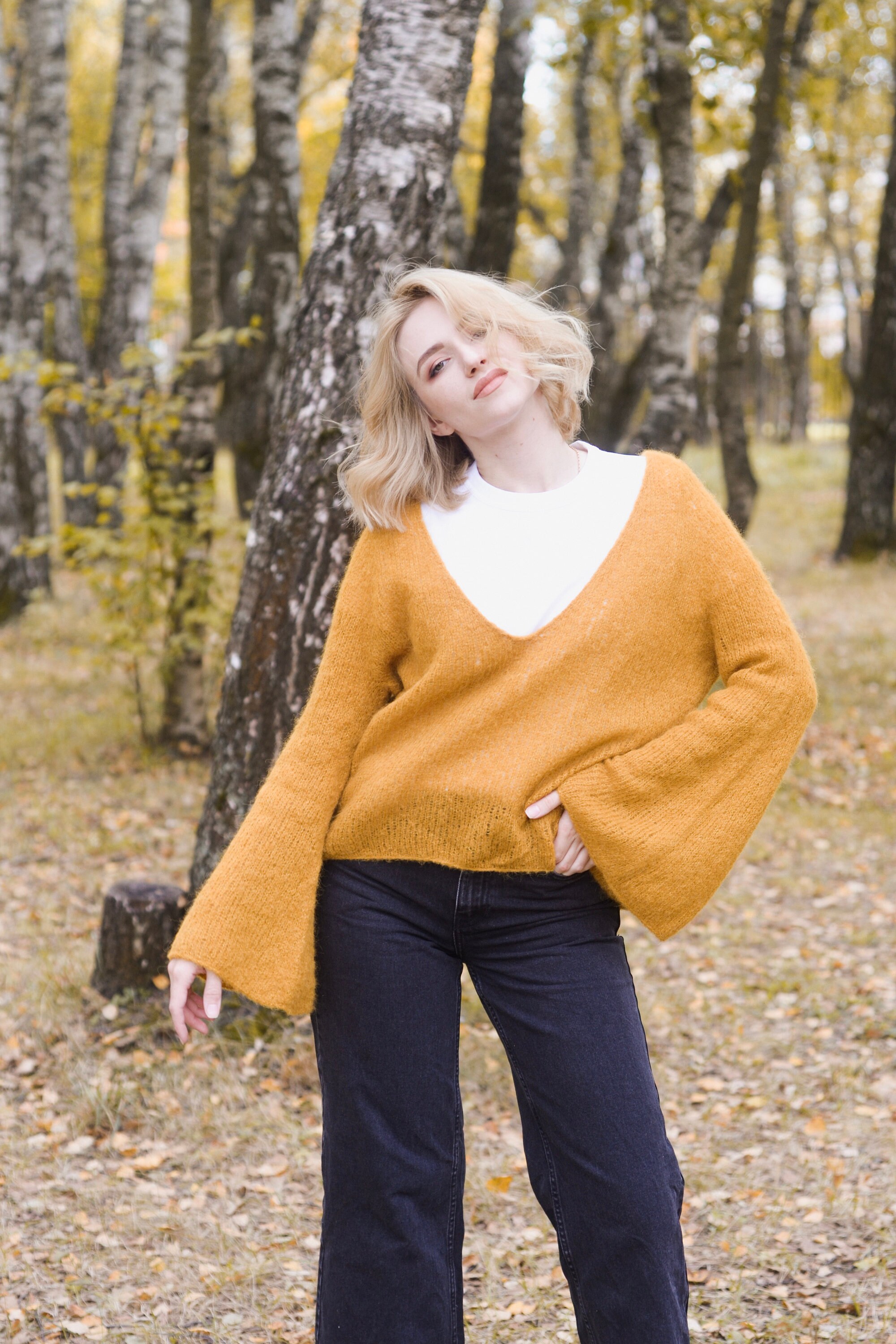 fluffy yellow sweater