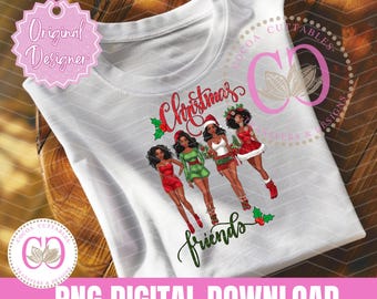 Christmas Besties PNG T-Shirt Design, African American Friends (Digital Download)