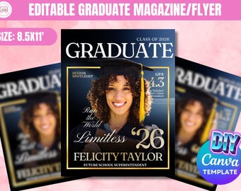 Elegant Graduation Magazine Cover Template, DIY Canva Editable Design