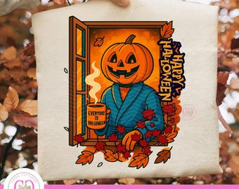 Retro Pumpkin Head Halloween PNG, Spooky Fall Design (Digital Download)