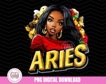 Mujer negra Aries Png, Zodiaco Aries Png, Horóscopo Aries png, Camisa zodiaco Aries png, Astrología png, Zodiaco Aries, Sublimación 300dpi PNG