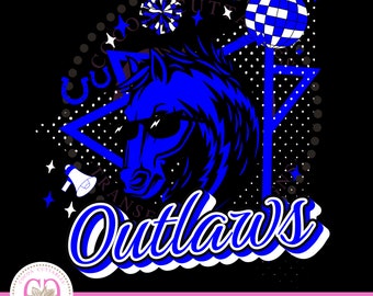 Outlaws Stallion Mascot PNG | Stallions College Mascot | HBCU Retro Mascot T-shirt Digital Design | Digital PNG File