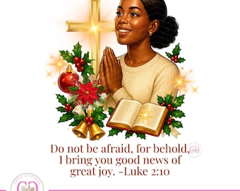 Betende christliche Frau PNG, Lukas 2:10 Bibelvers (Digitaler Download)