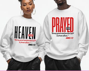 Christian Couple Shirt Png, Heaven Sent & Prayed For Png, James 1:17 Png, Christian Valentine Png, Bible Verse Valentine Couples Png Design