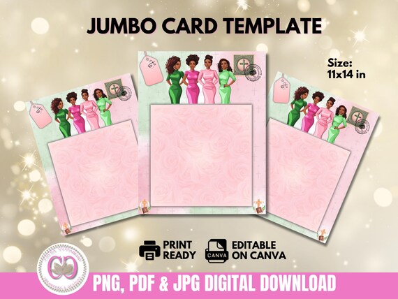 Afro American Christian Women Pink Roses Jumbo Treat Card templates, Jumbo card, Christian Gift, PNG, JPG, PDF, print ready, Canva Template