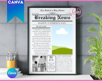 Vatertag Zeitung Canva Vorlage, personalisiertes Papa Foto Geschenk (PDF)