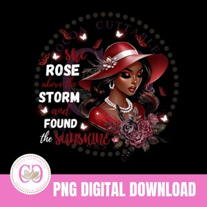 Elle est passée au-dessus de la tempête | Femme noire au chapeau rouge | Conception de t-shirt | Fichier PNG numérique