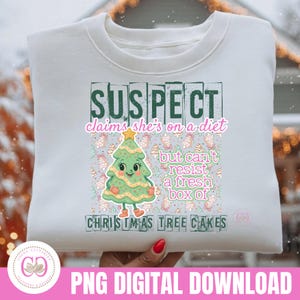 Desafío de sospechosos (PNG). Sospechosa afirma estar a dieta pero no puede resistirse a una caja de pasteles navideños. XmasPNG. Tendencia de sospechosos. Tendencia de TikTok. PNG divertido.