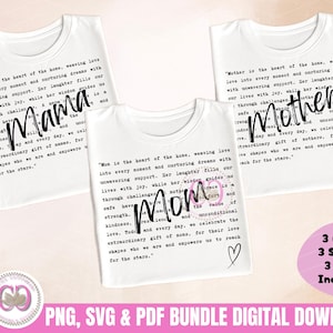 Mots maman PNG Svg, Maman PNG Svg, Designs de t-shirt maman, Sublimation maman, cadeau pour maman Svg, définition maman Png Svg Pdf, ensemble d'appréciation de maman