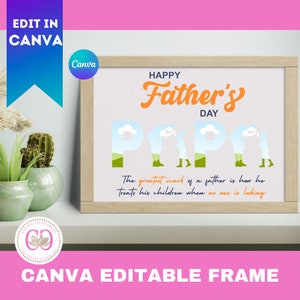 Modello Canva per la cornice della festa del papà, regalo personalizzato per papà, papà cristiano in formato PNG, citazioni per papà, file Canva modificabile con foto personalizzata per papà e figli
