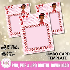 Sjablonen Little Black Princess Red Jumbo-traktatiekaart, jumbo-valentijnskaart, valentijnscadeau, png, jpg, pdf, printklaar, canvasjabloon