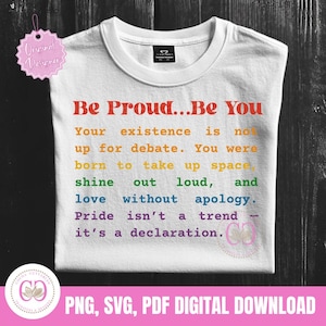 Pride Svg, Be Proud Be You Svg, LGBTQIA+, lesbienne, homoseksueel, transrechten, niet-binair, bondgenoot, trots, bi, gelijkheid, gelijke rechten, png-/svg-pdf-bestand