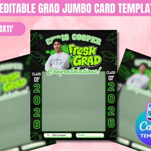 Graduation 2026 Green Black Jumbo Card, Canva Editable Grad Treat Congratulation Card Jumbo Treat Card Templates,Canva Editables,School Life image 1