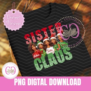 Descargar diseño de sublimación PNG de hermana Claus, PNG de Navidad, PNG de mujer negra de Navidad, descargar diseños de sublimación