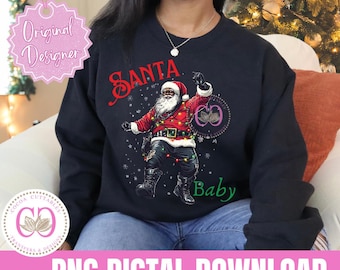 May include: Black Santa Claus graphic on a black sweatshirt with the text "Santa Baby".
