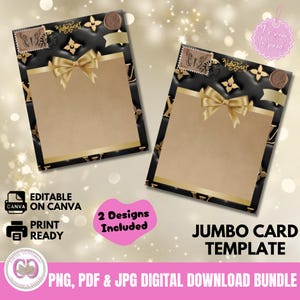 Ontwerper geïnspireerde zwarte en gouden bundel Valentine Jumbo Card Design Treat Card Valentijnsdag, png, jpg, pdf, printklaar, canvasjabloon