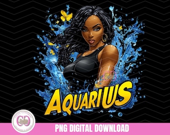 Black Aquarius Zodiac Girl - PNG File, Horoscope T-shirt Digital