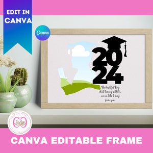 Cadre silhouette masculine diplômé 2024 avec citations, cadre canva modifiable GRAD, modifiable canva, glisser-déposer senior, modèles Canva de remise des diplômes