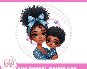 Black Mom and Son PNG, Mother's Day Clipart (Digital Download)