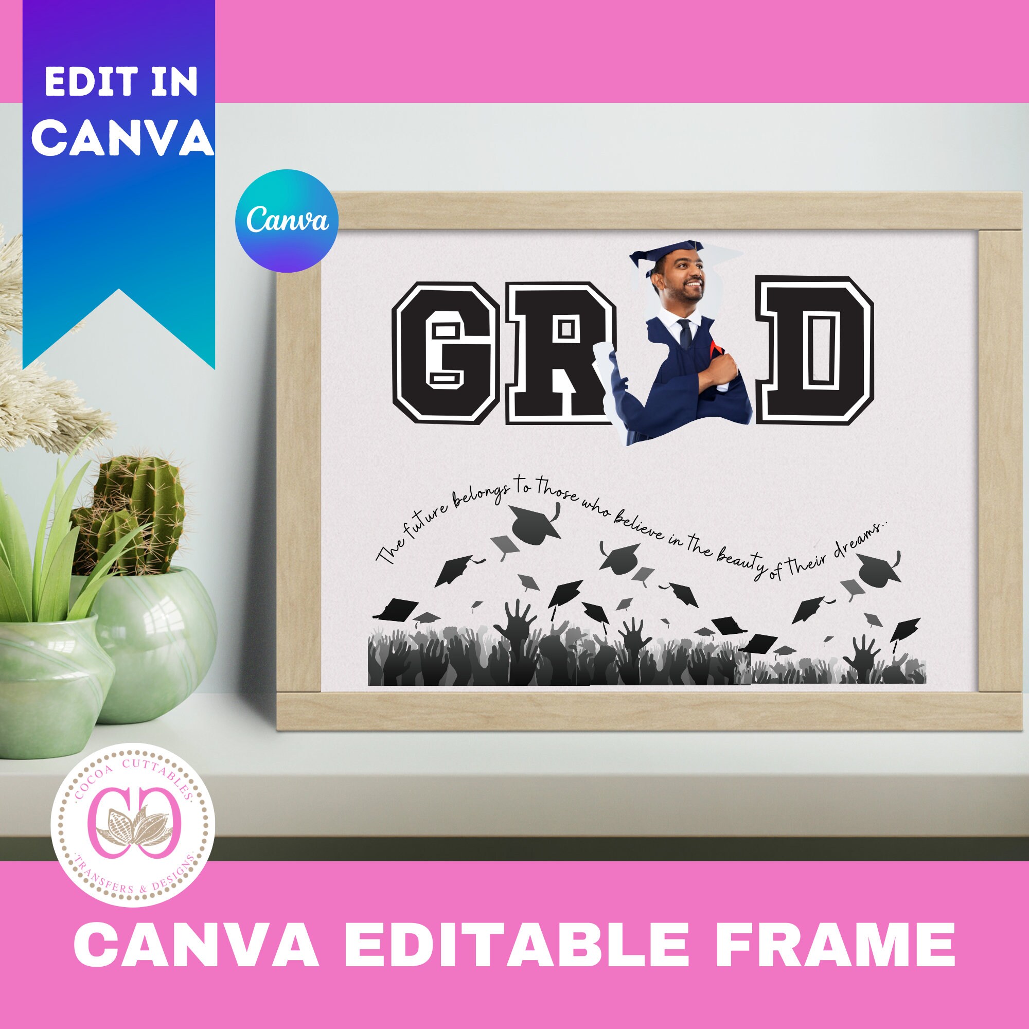 Grad Pic Layout Frame GRAD Male Silhouette Canva Editable Frame,editable Canva Frame, 2026 ...