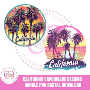 Bundle de dessins clipart Californie vaporwave, autocollant Png Californie, palmier, ambiance tropicale estivale rétro, graphiques de plage rétro StickerPNG
