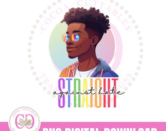 Straight Against Hate Pride Month PNG, Retro Pride Vibes (Digital Download)