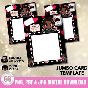 Valentine Jumbo Card Panther Design Little Afro Panther Black Boy Jumbo Valentine Card PNG, JPG, PDF, klaar voor afdrukken, Canva-sjabloon