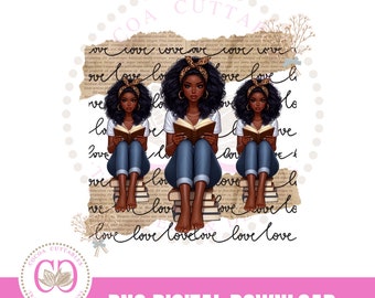 Mujer negra amante de los libros (Png), clipart de amante de los libros, clipart de lectura de libros, mujer negra amante de los libros (Png), diseño de camiseta de mujer entusiasta de la lectura