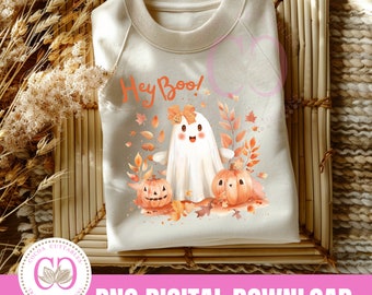 Cute Ghost & Pumpkins PNG, Halloween Shirt Design (Digital Download)