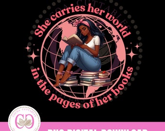 Black Woman Book lover Png, She Carries Her World In  Her Books, Book lover clipart, Girl reading book clipart, Book lover black woman Png