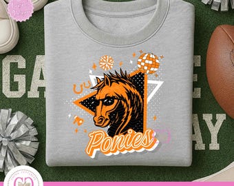 Retro Ponies Mascot, School Football PNG (Digital File)